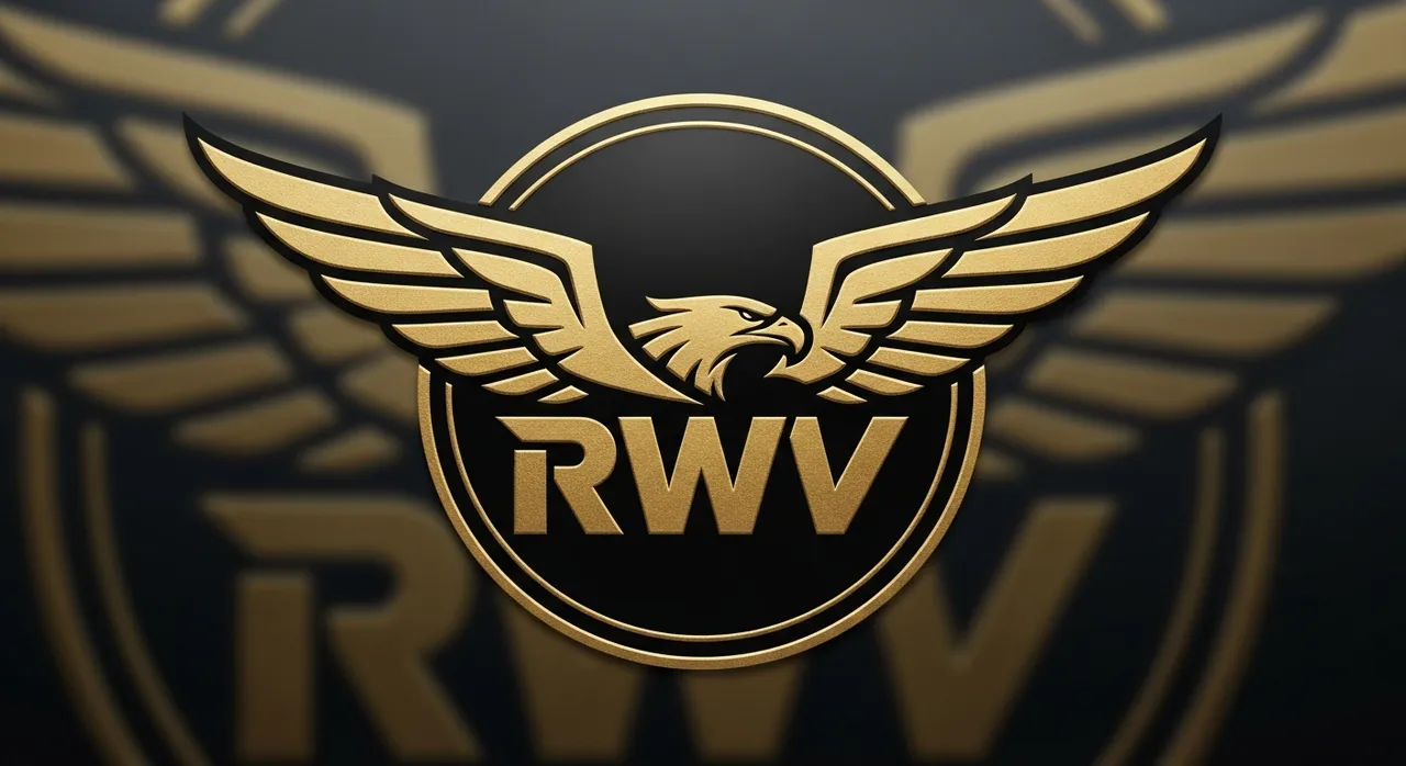 Rise With Viv Logo — RWV with eagle wings and concentric circles